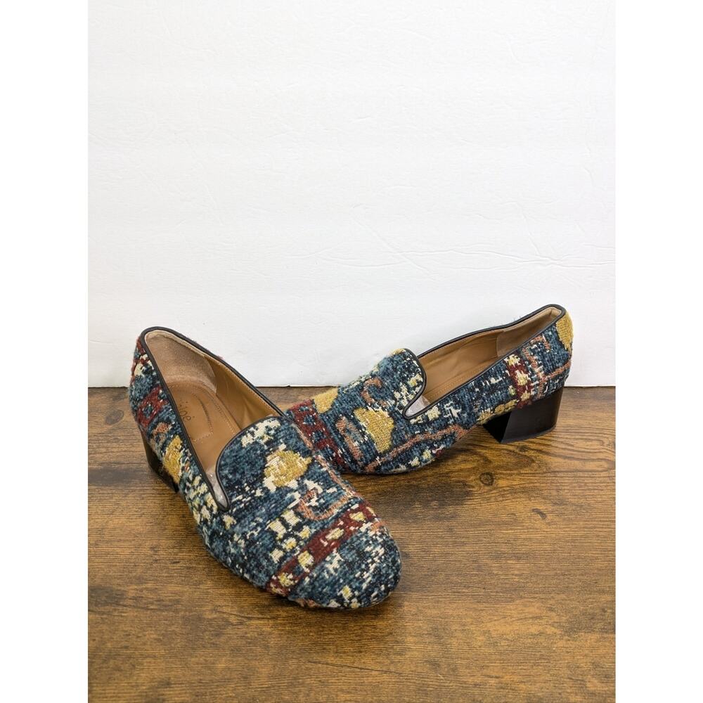 Chloe Kooper Tapestry Tweed Block Heel Loafers Pumps 37 US 7 Textile Brocade - Picture 8 of 11